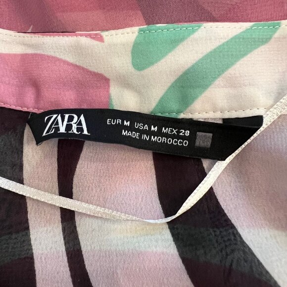 NEW Zara Semi Sheer Pink Zebra Pattern Blouse Top- Size M Oversized - Picture 14 of 16